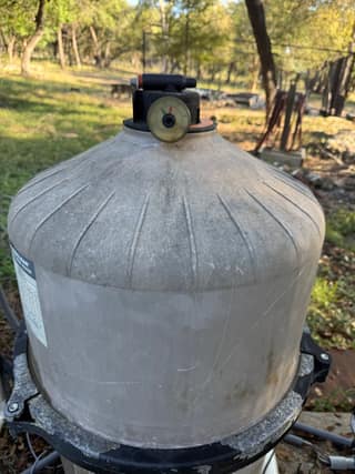 Hayward SwimClear filter tank reassembled with the pressure gauge on top