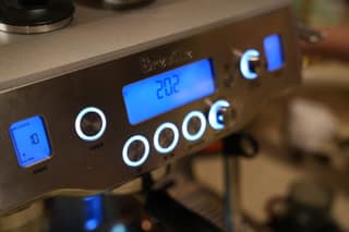 The control panel angled from below the hopper lid