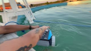 The Dolphin Escape being lifted from the pool beside the ladder