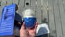 PoolRx+ blue and white mineral unit in its sealed bag, with the box's first-aid panel behind it