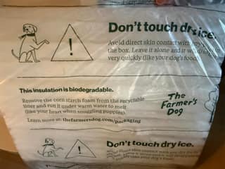 The dry-ice and biodegradable-insulation warnings printed inside our shipment