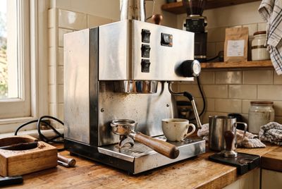 The Gaggia Classic Pro, a classic stainless espresso machine with a commercial-style steam wand